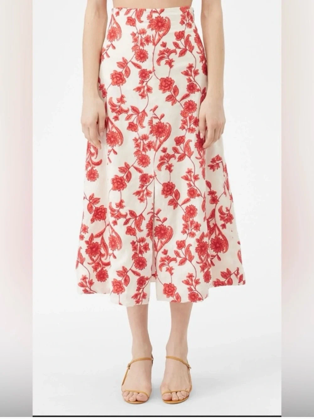 NWT Rebecca Taylor Scarlet Embroidered Linen Skirt Ivory Red Coral Size 6